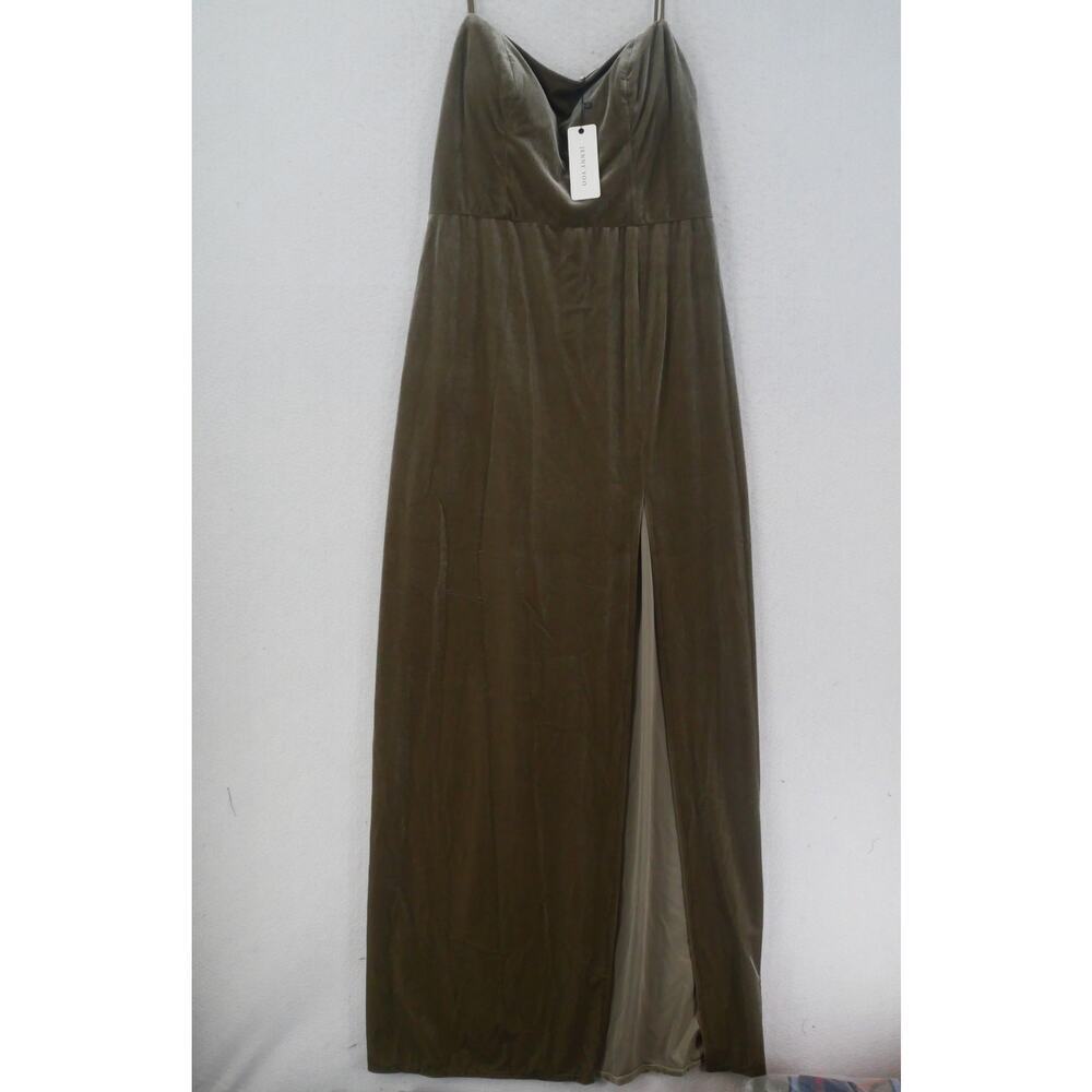 NEW Jenny Yoo women's 10 Quinn Velvet Velour Long Maxi Dress Slit Sage Green - Picture 2 of 11